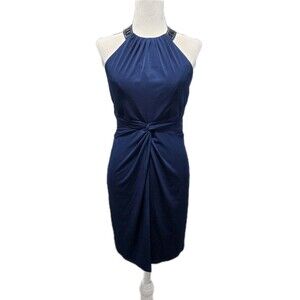Laundry By Shelli Segal Navy Cocktail Evening Halter Sheath Dress Womens Size 6